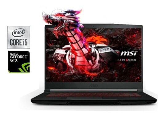 Ігровий ноутбук MSI GF63 Thin 10SC / 15.6" (1920x1080) IPS / Intel Core i5-10500H (6 (12) ядер по 2.5 - 4.5 GHz) / 16 GB DDR4 / 512 GB SSD / nVidia GeForce GTX 1650 Max-Q, 4 GB GDDR6, 128-bit / WebCam / Win 11 Home