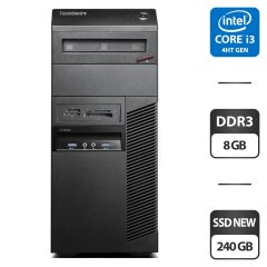 Компьютер Lenovo ThinkCentre М83 Tower / Intel Core i3-4130 (2 (4) ядра по 3.4 GHz) / 8 GB DDR3 / 240 GB SSD NEW / Intel HD Graphics 4400 / VGA / DisplayPort / USB 3.0 / DVD-ROM
