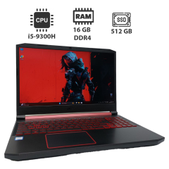 Игровой ноутбук Acer Nitro 5 AN515-54 / 15.6" (1920x1080) IPS / Intel Core i5-9300H (4 (8) ядра по 2.4 - 4.1 GHz) / 16 GB DDR4 / 512 GB SSD / nVidia GeForce GTX 1050, 3 GB GDDR5, 96-bit / WebCam / Win 11 Pro