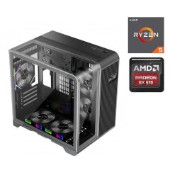Игровой ПК 1stPlayer RT5 Black FORSAGE Tower / AMD Ryzen 5 5500 (6 (12) ядер по 3.6 - 4.2 GHz) / 16 GB DDR4 / 512 GB SSD / AMD Radeon RX 570, 8 GB GDDR5, 256-bit