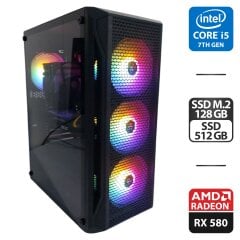 Ігровий ПК 1stPlayer X5 Fire Base Tower / Intel Core i5-7600K (4 ядра по 3.8 - 4.2 GHz) / 16 GB DDR4 / 128 GB SSD M.2 + 512 GB SSD / AMD Radeon RX 580, 8 GB GDDR5, 256-bit / 500W