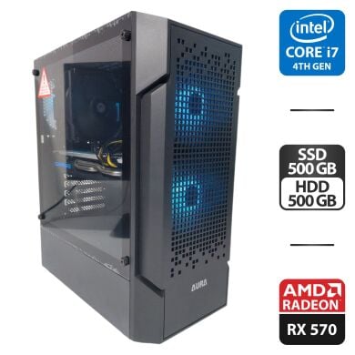 Ігровий ПК Gamdias Aura GC7 ARGB Tower / Intel Core i7-4790K (4 (8) ядра по 4.0 - 4.4 GHz) / 16 GB DDR3 / 500 GB SSD + 500 GB HDD / AMD Radeon RX 570, 8 GB GDDR5, 256-bit / 850W