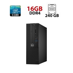 Компьютер Dell OptiPlex 3050 SFF / Intel Core i3-6100 (2 (4) ядра по 3.7 GHz) / 16 GB DDR4 / 240 GB SSD / Intel HD Graphics 630 / HDMI / DisplayPort