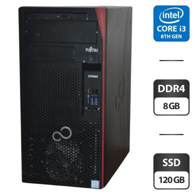 Комп'ютер Fujitsu Esprimo P558 E85 Tower / Intel Core i3-8100 (4 ядра по 3.6 GHz) / 8 GB DDR4 / 120 GB SSD / Intel UHD Graphics 630 / DVD-ROM / Windows 11 Pro