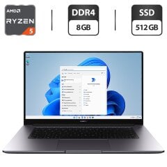 Ноубук Huawei MateBook D15 / 15.6" (1920x1080) IPS / AMD Ryzen 5 5500U (6 (12) ядер по 2.1 - 4.0 GHz) / 8 GB DDR4 / 512 GB SSD M.2 / AMD Radeon Graphics / WebCam / Windows 11 Home