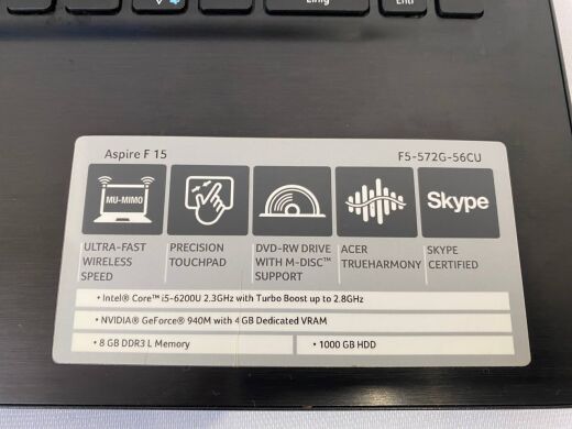 Ноутбук Acer Aspire F 15 F5-572G-56CU / 15.6" (1920x1080) IPS / Intel Core i5-6200U (2 (4) ядра по 2.3 - 2.8 GHz) / 16 GB DDR3 / 240 GB SSD / nVidia GeForce 940M, 4 GB GDDR3, 64-bit / WebCam / DVD-RW Ноутбук Acer Aspire F 15 F5-572G-56CU / 15.6" (1920x1080) IPS / Intel Core i5-6200U (2 (4) ядра по 2.3 - 2.8 GHz) / 16 GB DDR3 / 240 GB SSD / nVidia GeForce 940M, 4 GB GDDR3, 64-bit / WebCam / DVD-RW