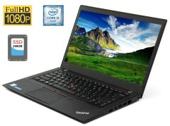 Ноутбук Б-класс Lenovo ThinkPad T460s / 14" (1920x1080) IPS / Intel Core i5-6300U (2 (4) ядра по 2.4 - 3.0 GHz) / 8 GB DDR4 / 256 GB SSD / Intel HD Graphics 520 / WebCam / HDMI / miniDP / Два АКБ