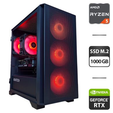 Збірка під замовлення: новий ігровий ПК Montech Air 100 ARGB Black Tower / AMD Ryzen 5 7500F (6 (12) ядер по 3.7 - 5.0 GHz) / 32 GB DDR5 / 1000 GB SSD M.2 / nVidia GeForce RTX 5060, 8 GB GDDR7, 128-bit / 650W