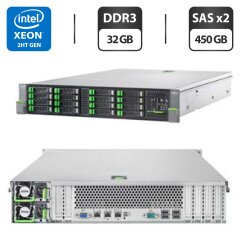 Сервер Fujitsu Primergy RX300 S7 2U Rack / 2x Intel Xeon E5-2630L (6 (12) ядер по 2.0 - 2.5 GHz) / 32 GB DDR3 / 2x 450 GB SAS / iRMC S3 Graphics / Два блока питания 450W