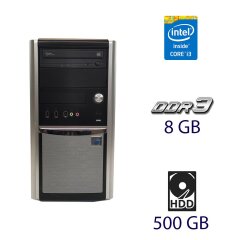 Системний блок Hyundai iTMC Pentino G-Series Tower / Intel Core i3-3220 (2 (4) ядра по 3.3 GHz) / 8 GB DDR3 / 500 GB HDD / DVD-RW / 300W / MSI B75MA-P45