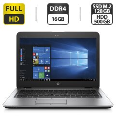 Ультрабук HP EliteBook 840 G3 / 14" (1920x1080) TN / Intel Core i7-6600U (2 (4) ядра по 2.6 - 3.4 GHz) / 16 GB DDR4 / 128 GB SSD M.2 + 500 GB HDD / Intel HD Graphics 520 / WebCam / VGA / Windows 10 Pro