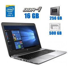 Ноутбук Б-класс HP ProBook 450 G4 / 15.6" (1920x1080) TN / Intel Core i5-7200U (2 (4) ядра по 2.5 - 3.1 GHz) / 16 GB DDR4 / 256 GB SSD + 500 GB HDD / Intel HD Graphics 620 / WebCam / DVD-RW