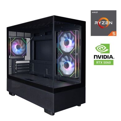 Игровой ПК 1stPlayer Mi5 A-BK-2F7R-1F7 Black Tower / AMD Ryzen 5 8400F (6 (12) ядер по 4.2 - 4.7 GHz) / 16 GB DDR5 / 1000 GB SSD M.2 / nVidia GeForce RTX 5060, 8 GB GDDR7, 128-bit / 500W