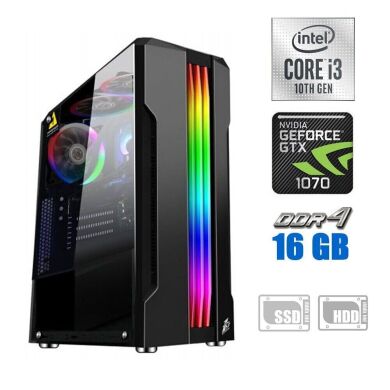 Ігровий ПК / Intel Core i3-10100F (4 (8) ядра по 3.6 - 4.3 GHz) NEW / 16 GB DDR4 NEW / 120 GB SSD NEW + 500 GB HDD / nVidia GeForce GTX 1070, 8 GB GDDR5, 256-bit / 500W NEW