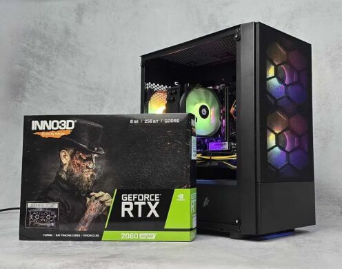 Ігровий ПК 1stPlayer Firebase X4 M Black Tower / AMD Ryzen 5 8400F (6 (12) ядер по 4.2 - 4.7 GHz) / 32 GB DDR5 / 512 GB SSD M.2 / nVidia GeForce RTX 2060 Super, 8 GB GDDR6, 256-bit / 750W