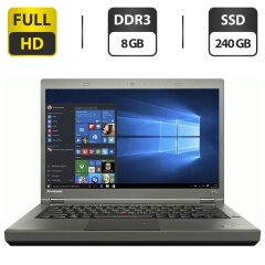 Ноутбук Б-класс Lenovo ThinkPad T440p / 14" (1920x1080) TN / Intel Core i7-4600M (2 (4) ядра по 2.9 - 3.6 GHz) / 8 GB DDR3 / 240 GB SSD / Intel HD Graphics 4600