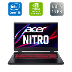 Игровой ноутбук Б-класс Acer Nitro 5 AN517-55 / 17.3" (1920x1080) IPS / Intel Core i5-12500H (12 (16) ядер по 3.3 - 4.5 GHz) / 16 GB DDR4 / 512 GB SSD / nVidia GeForce RTX 3050, 4 GB GDDR6, 128-bit / WebCam