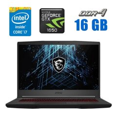 Ігровий ноутбук MSI GF63 Thin / 15.6" (1920x1080) IPS / Intel Core i5-10500H (6 (12) ядер по 2.5 - 4.5 GHz) / 16 GB DDR4 / 250 GB SSD + 500 GB HDD / nVidia GeForce GTX 1650 Max-Q, 4 GB GDDR6, 128-bit / WebCam / HDMI