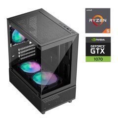 Игровой ПК 1stPlayer Mi2 A-BK-2F7R-1F7 FORSAGE Tower / AMD Ryzen 5 5500 (6 (12) ядер по 3.6 - 4.2 GHz) / 16 GB DDR4 / 512 GB SSD / nVidia GeForce GTX 1070, 8 GB GDDR5, 256-bit