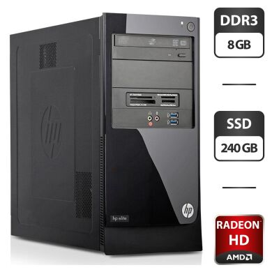Комп'ютер Б-клас HP Elite 7300 Tower / Intel Core i7-2600 (4 (8) ядра по 3.4 - 3.8 GHz) / 8 GB DDR3 / 240 GB SSD / AMD Radeon HD 4650, 1 GB DDR2, 128-bit / DVD-ROM / Card Reader