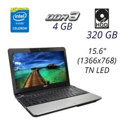 Ноутбук Acer E1-531-2621 / 15.6" (1366x768) TN / Intel Celeron 1000M (2 ядра по 1.8 GHz) / 4 GB DDR3 / 320 GB HDD / DVD, web-cam
