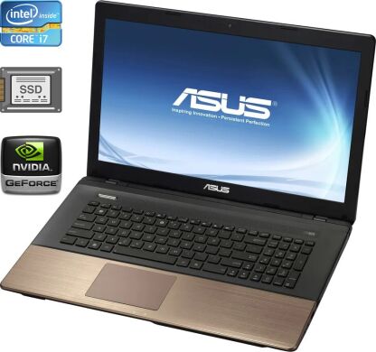 Ноутбук Б-класс Asus K75VM / 17.3" (1600x900) TN / Intel Core i7-3610QM (4 (8) ядра по 2.3 - 3.3 GHz) / 8 GB DDR3 / 240 GB SSD / nVidia GeForce GT 630M, 2 GB DDR3, 64-bit / WebCam / DVD-RW / HDMI