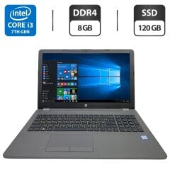 Ноутбук Б-класс HP 250 G6 / 15.6" (1366x768) TN / Intel Core i3-7020U (2 (4) ядра по 2.3 GHz) / 8 GB DDR4 / 120 GB SSD / Intel HD Graphics 620 / WebCam