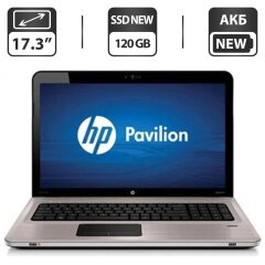 Ноутбук Б-класс HP Pavilion DV7 / 17.3" (1600x900) TN / AMD Turion II P540 (2 ядра по 2.4 GHz) / 4 GB DDR3 / 120 GB SSD NEW / AMD Radeon HD 4200 Graphics / WebCam / DVD-ROM / АКБ NEW