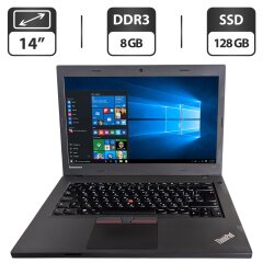 Ноутбук Б-клас Lenovo ThinkPad L450 / 14" (1366x768) TN / Intel Core i3-5005U (2 (4) ядра по 2.0 GHz) / 8 GB DDR3 / 128 GB SSD / Intel HD Graphics 5500 / WebCam