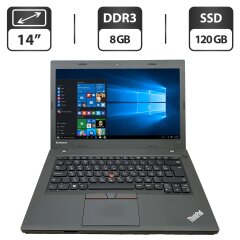 Ноутбук Б-клас Lenovo ThinkPad L450 / 14" (1366x768) TN / Intel Core i5-5200U (2 (4) ядра по 2.2 - 2.7 GHz) / 8 GB DDR3 / 120 GB SSD / Intel HD Graphics 4400 / WebCam