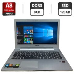 Ноутбук Lenovo z50-75 / 15.6" (1366x768) TN / AMD A8-7100 (4 ядра по 1.8 - 3.0 GHz) / 8 GB DDR3 / 128 GB SSD / AMD Radeon R6 Graphics / WebCam / DVD-ROM