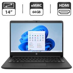 Новый ультрабук HP 14-CF2121WM / 14" (1366x768) TN / Intel Celeron N4120 (4 ядра по 1.1 - 2.6 GHz) / 4 GB DDR4 / 64 GB eMMC / Intel UHD Graphics 600 / WebCam / HDMI