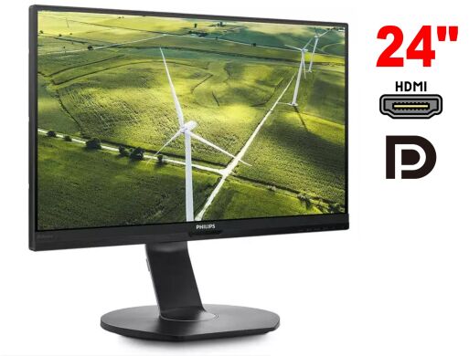 Монитор Philips 241B7QGJEB/00 / 24" (1920x1080) IPS / 1x HDMI, 1x DisplayPort, 1x DVI, 1x VGA, 4x USB 3.0, 2x Audio / 2x 2.0W / VESA 100x100 / Pivot