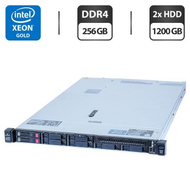 Сервер HP ProLiant DL360 Gen10 1U Rack / 2x Intel Xeon Gold 6152 (22 (44) ядра по 2.1 - 3.7 GHz) / 256 GB DDR4 / 2x 1200 GB HDD (SAS) / Smart Array P408i-a SR Gen10 Controller / 2x 500W