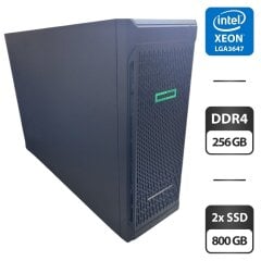 Сервер HP ProLiant ML350 Gen 10 Tower / 2x Intel Xeon Gold 6152 (22 (44) ядра по 2.1 - 3.7 GHz) / 256 GB DDR4 / 2x 800 GB SSD (SAS) / Raid P408 / 2x 800W