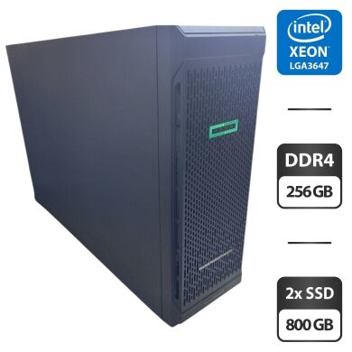 Сервер HP ProLiant ML350 Gen 10 Tower / 2x Intel Xeon Gold 6152 (22 (44) ядра по 2.1 - 3.7 GHz) / 256 GB DDR4 / 2x 800 GB SSD (SAS) / Raid P408 / 2x 800W