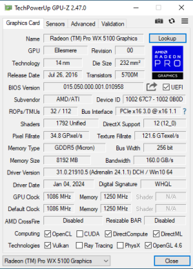 Дискретна відеокарта AMD Radeon Pro WX 5100, 8 GB GDDR5, 256-bit / 4x DisplayPort