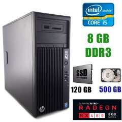 HP Z230 Tower / Intel Core i5-4440 (4 ядра по 3.10-3.30GHz) / 8GB DDR3 / 120 GB SSD+500 GB HDD / AMD Radeon RX 480 8GB GDDR5 256bit