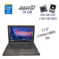 Ігровий ноутбук Dell Precision M6800 / 17.3" (1920х1080) TN / Intel Core i7-4930MX (4 (8) ядра по 3.0 - 3.9 GHz) / 16 GB DDR3 / 256 GB SSD+500 GB HDD / nVidia Quadro K5100M, 8 GB GDDR5, 256-bit / WebCam / DVD-ROM / HDMI