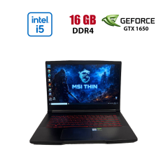 Ігровий ноутбук MSI GF63 Thin 9SCXR / 15.6" (1920x1080) IPS / Intel Core i5-9300H (4 (8) ядра по 2.4 - 4.1 GHz) / 16 GB DDR4 / 512 GB SSD / nVidia GeForce GTX 1650 Max-Q, 4 GB GDDR6, 128-bit / WebCam