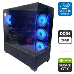 Игровой ПК GTL Gaming Universe Black Tower / Intel Core i5-9500 (6 ядер по 3.0 - 4.4 GHz) / 24 GB DDR4 / 256 GB SSD M.2 + 480 GB SSD + 500 GB HDD / nVidia GeForce GTX 1650 Super, 4 GB GDDR6, 128-bit / 530W