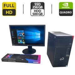 Комплект ПК: комп'ютер Fujitsu Esprimo P757 E90 Tower / Intel Core i5-7400 (4 ядра по 3.0 - 3.5 GHz) / 16 GB DDR4 / 256 GB SSD + 500 GB HDD / nVidia Quadro K1200, 4 GB GDDR5, 128-bit / DVD-ROM + Монітор LG 23MB35PY-B / 23" (1920x1080) IPS