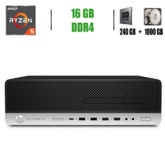 Компьютер HP Elitedesk 705 G5 SFF / AMD Ryzen 5 3400G (4(8) ядра по 3.7 - 4.2 GHz) / 16 GB DDR4 / 240 GB SSD+1000 GB HDD / AMD Radeon R7 430, 2 GB GDDR5, 128-bit / Windows