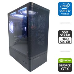 Компьютер Prologix GM-01MAV Tower / Intel Core i7-4790K (4 (8) ядра по 4.0 - 4.4 GHz) / 24 GB DDR3 / 512 GB SSD + 500 GB HDD / nVidia GeForce GTX 1650, 4 GB GDDR6, 128-bit / 500W