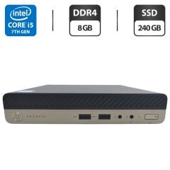 Неттоп HP EliteDesk 400 G3 Desktop Mini USFF / Intel Core i5-7500T (4 ядра по 2.7 - 3.3 GHz) / 8 GB DDR4 / 240 GB SSD / Intel UHD Graphics 630 / Блок живлення