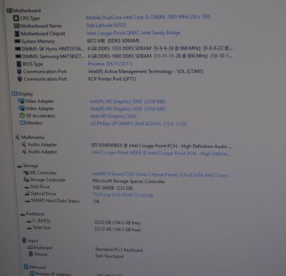 Ноутбук Dell Latitude E6520 / 15.6" (1600x900) TN / Intel Core i5-2540M (2 (4) ядра по 2.6 - 3.3 GHz) / 8 GB DDR3 / 240 GB SSD NEW / Intel HD Graphics 3000 / WebCam / HDMI + Windows 10 Home Ноутбук Dell Latitude E6520 / 15.6" (1600x900) TN / Intel Core i5-2540M (2 (4) ядра по 2.6 - 3.3 GHz) / 8 GB DDR3 / 240 GB SSD NEW / Intel HD Graphics 3000 / WebCam / HDMI + Windows 10 Home