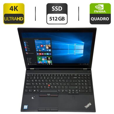 Мобільна робоча станція Lenovo ThinkPad P51 / 15.6" (3840x2160) IPS / Intel Core i7-7700HQ (4 (8) ядра по 2.8 - 3.8 GHz) / 32 GB DDR4 / 512 GB SSD / nVidia Quadro M1200, 4 GB GDDR5, 128-bit / WebCam / Windows 10 Pro