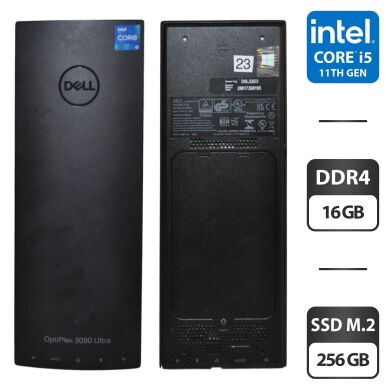 Неттоп Dell OptiPlex 3090 Ultra USFF / Intel Core i5-1145G7 (4 (8) ядра по 4.4 GHz) / 16 GB DDR4 / 256 GB SSD M.2 / Intel Iris Xe Graphics / Wi-Fi / Bluetooth / Windows 11 Pro / Блок питания