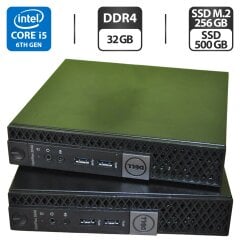 Неттоп Dell OptiPlex 3046 Micro USFF / Intel Core i5-6500T (4 ядра по 2.5 - 3.1 GHz) / 32 GB DDR4 / 256 GB SSD M.2 + 500 GB SSD / Intel HD Graphics 530 / Блок питания / Windows 11 Pro