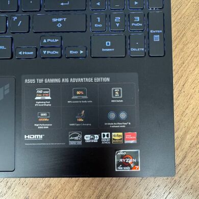 Ігровий ноутбук Б-клас Asus TUF Gaming Advantage A16 FA617NS / 16" (1920x1200) IPS / AMD Ryzen 7 7735HS (8 (16) ядер по 3.2 - 4.75 GHz) / 16 GB DDR5 / 512 GB SSD / AMD Radeon RX 7600S, 8 GB GDDR6, 128-bit / WebCam